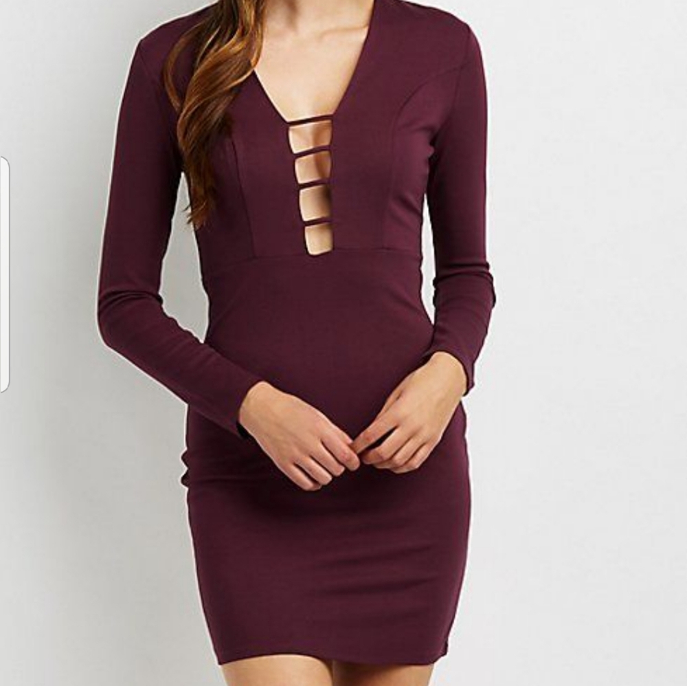 CHARLOTTE RUSSE CAGED FRONT BODYCON BURGUNDY SZ M